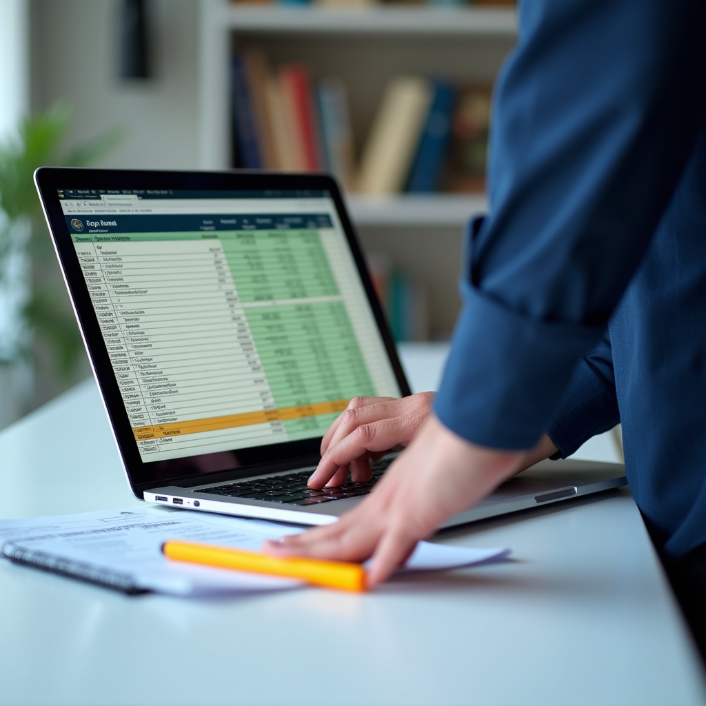 Detailed expense spreadsheet open on laptop with highlighted categories and totals